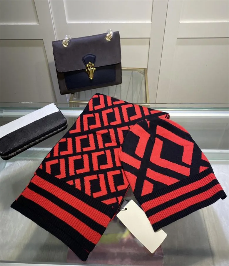 Luxury Designer Scarf Fashion Winter Warm Scarfs Classic Women Cashmere Wool Long Shawl Wrap Knicked Hat 2 Sets3625067