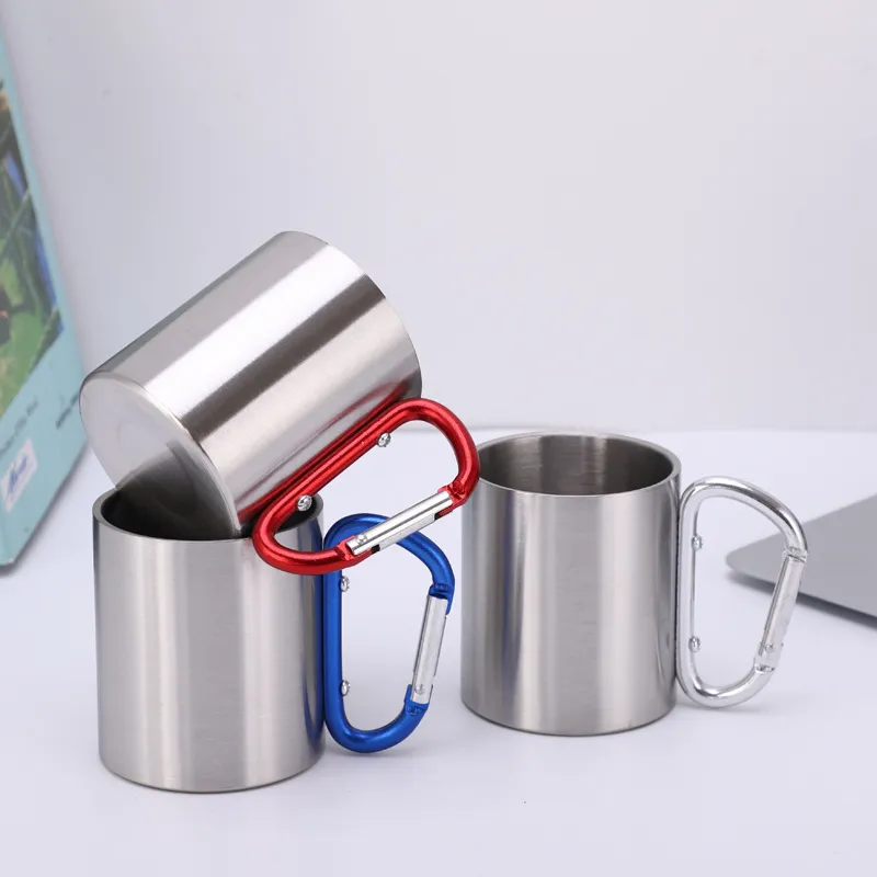 Stainless Steel Coffee Mugs with Carabiner Handles 200ml 300ml Double Walled Travel Water Tea Coffee Cups for Backpacking, Camping & Hiking