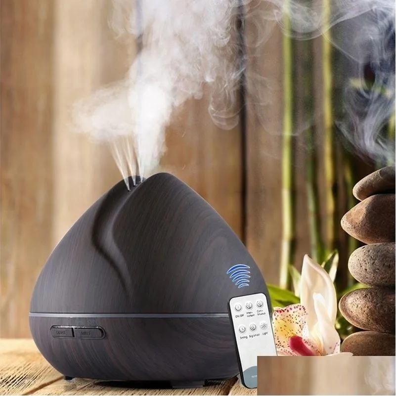 Ätherische Öle Diffusoren 550M Aromatherapie-Öl-Aroma-Diffusor mit Holzmaserung 7-Farben-LED-Licht für Heimluftbefeuchter Y200111 Drop DHP5I