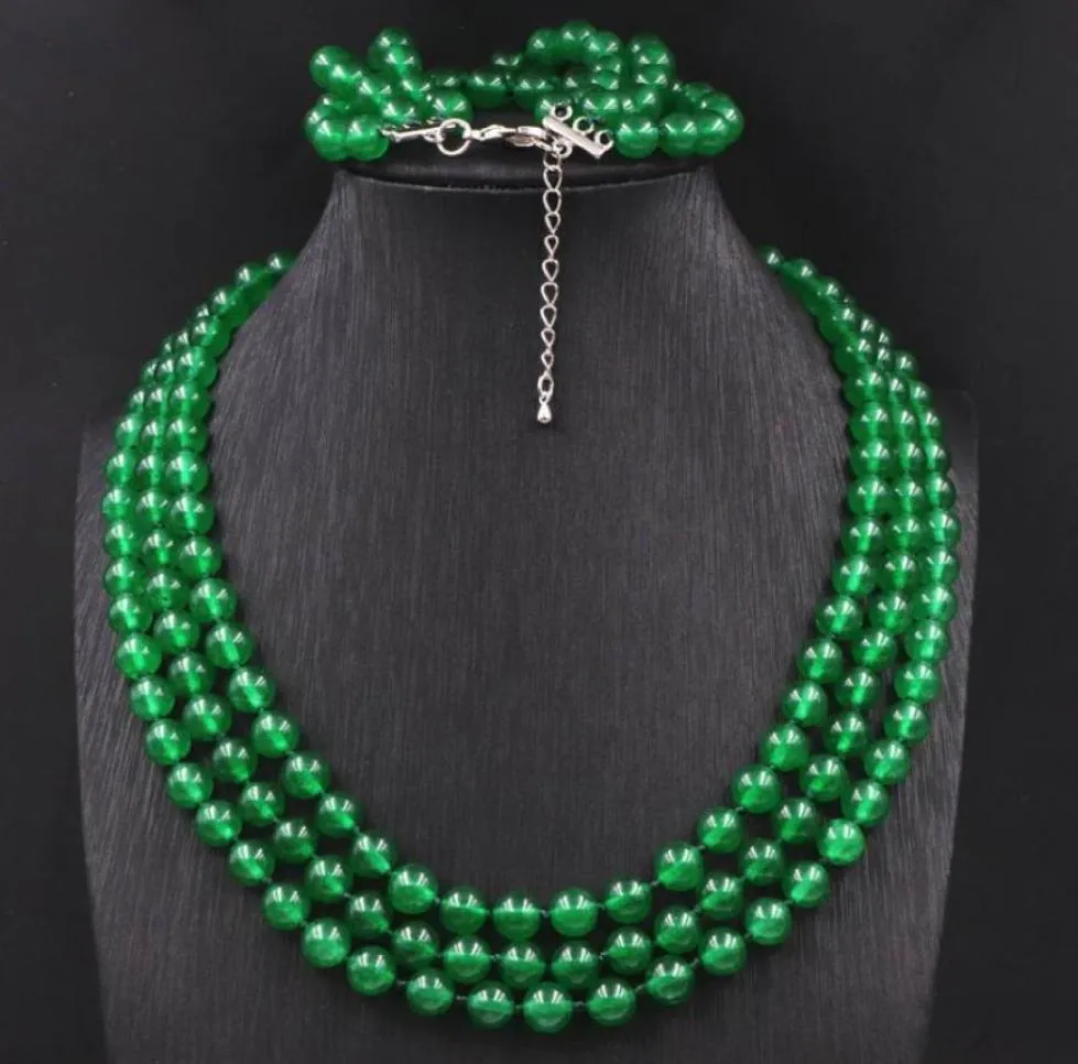 Boucles d'oreilles collier pierre naturelle Jades ensemble de bijoux pour femmes 8mm perles rondes brin Bracelet à la main cristal multicouches chaîne G3626089