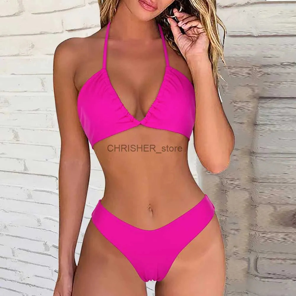 Bikinis Set Sexy Bikini Women Push Up Swimsuit Summer Swimwear Solid Bathing Suits Beachwear High Cut Micro Brazilian Bikini Woman 2023L231225