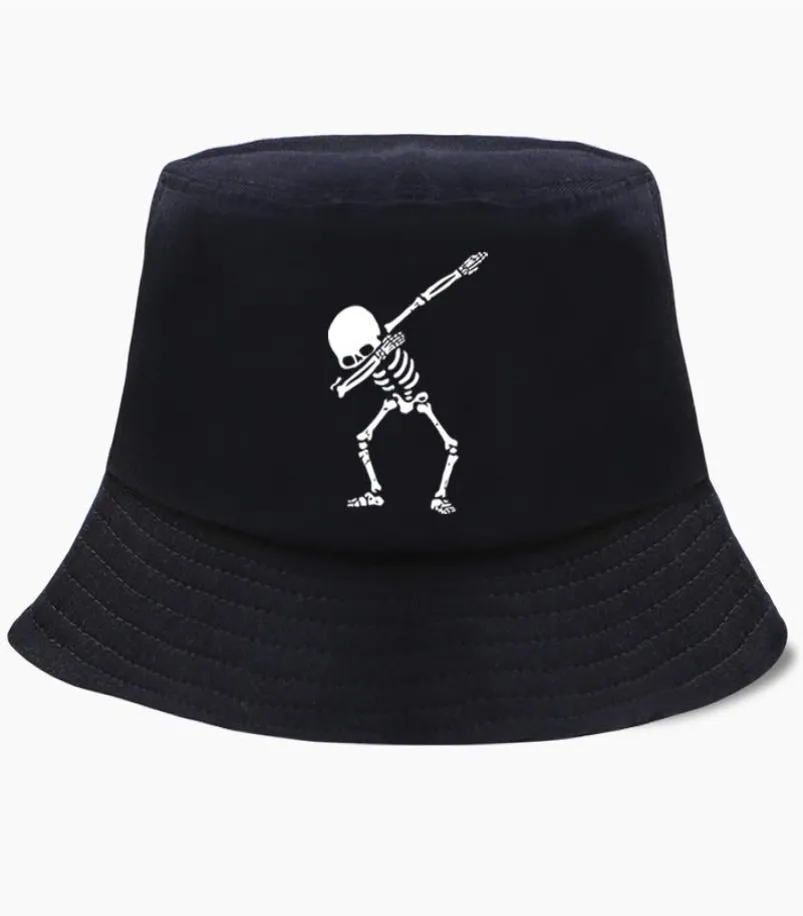 Berets kubek czapki zabawne odchylają się czaszka taniec hip -hop szkielet men kobiet bob panama swag punk fisherman hats na zewnątrz słońce czarne 6403938