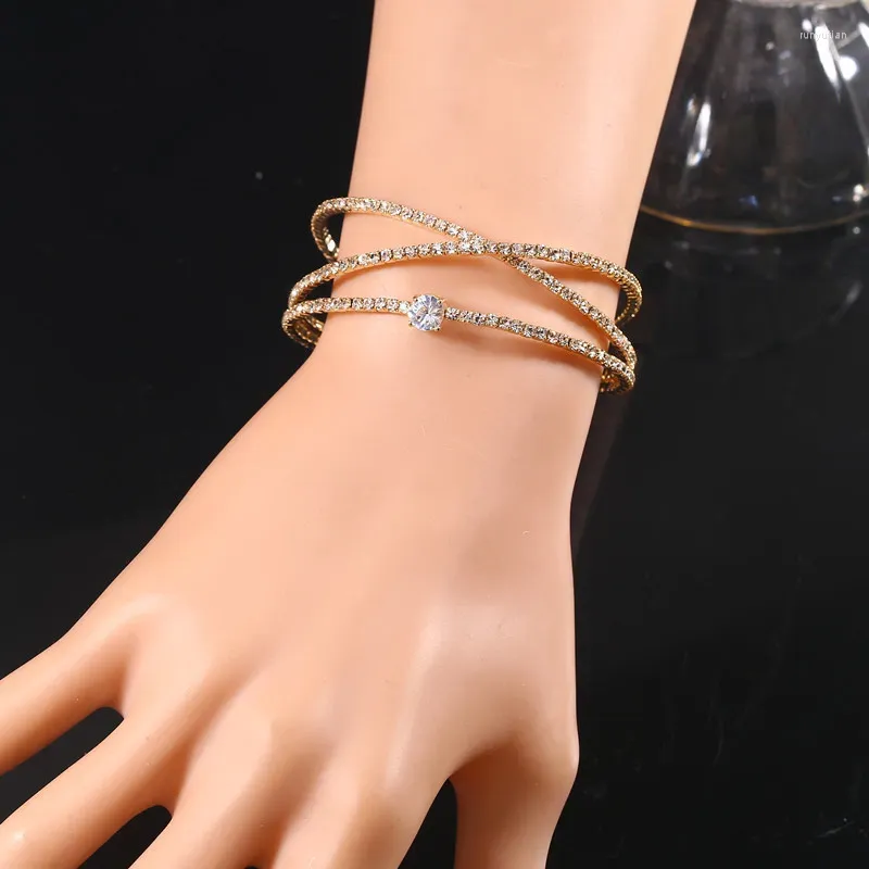 Armreifen Doppelschicht Strass -Bracelet Frauen Open Design Schmuckzubehör Accessoires