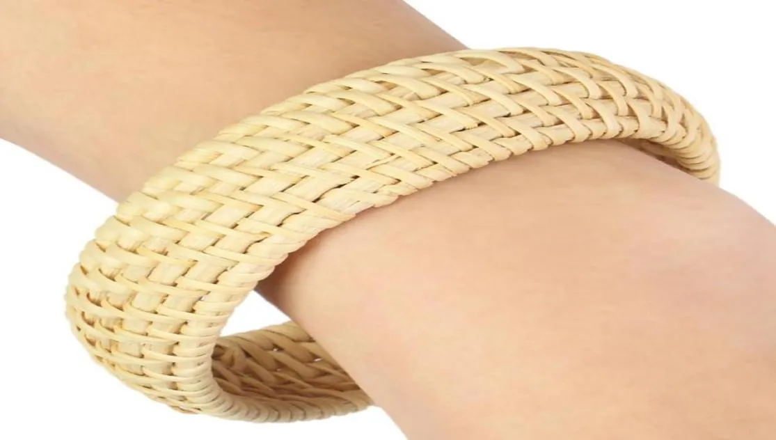 Tennis Fashion Straw Weave Rattan Bracelet Simple Big Round Vine Braid Bracelets Bangles For Women Wristband Wrap Jewelry4875936