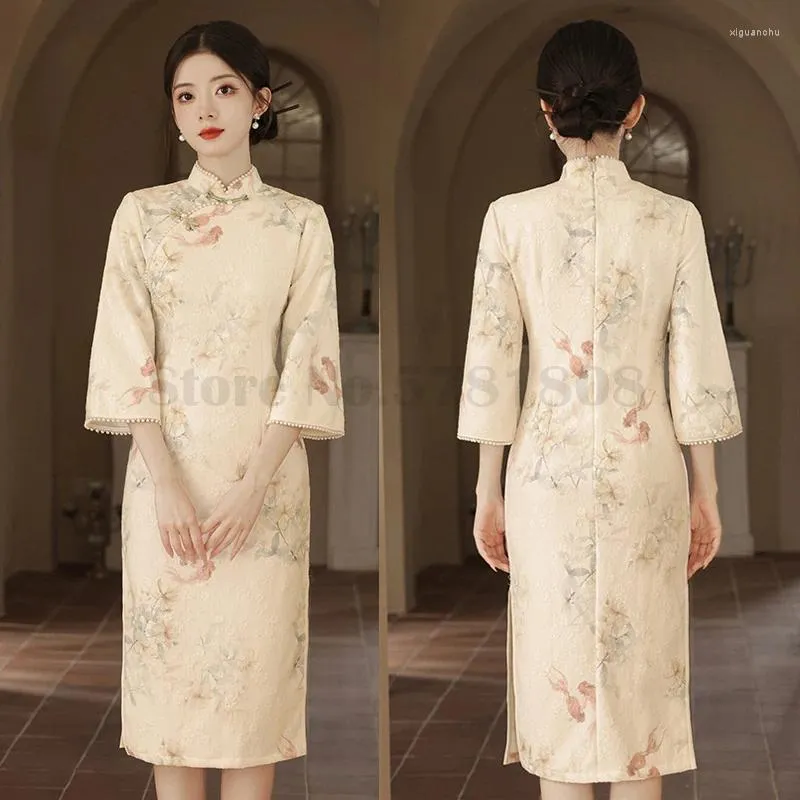 Vêtements ethniques littéraires rétro artistiques slim fit cheongsam femmes doucement élégant tempérament traditionnel chinois robe automne plus taille qipao