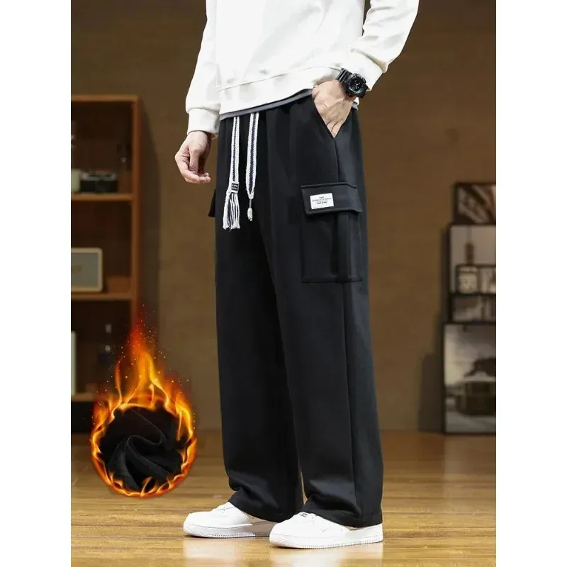 Winter Warm Fleece Sweatpants for Men Multi Pocket Thermal Cargo Trousers Thickened Cotton Straight Leg Track Pants Casual Loose Fit 8XL