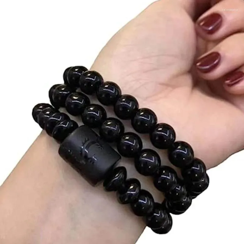 Strand 6/8/10mm de pulseira negra natural Buda esculpida Lucky Amulet redondo contas para homens presentes de jóias para homens