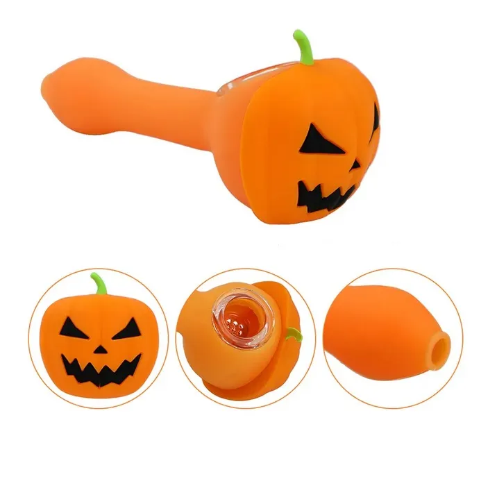 10 Stile Halloween Silicone Skull Jack Pipa da fumo a forma di cartone animato con ciotola di vetro per tabacco Tubi per bruciatori a olio di erbe secche Pipa ad acqua Cera Dab Rigs