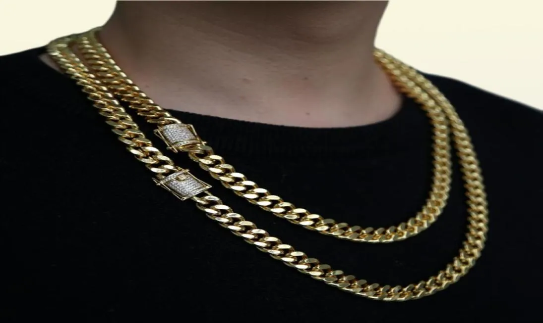 Hip hop cuban chain necklace 5A cz paved clasp for men jewelry with gold filled long chains Miami necklaces mens jewelry177f1007214