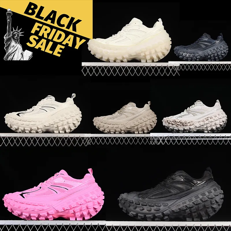 TOP 2024 Original Luxury Brand OG Balencigs Defeder Black track 3.0 Air Cushion Running Shoes Round Toe Rubber Sole Tire Shoes