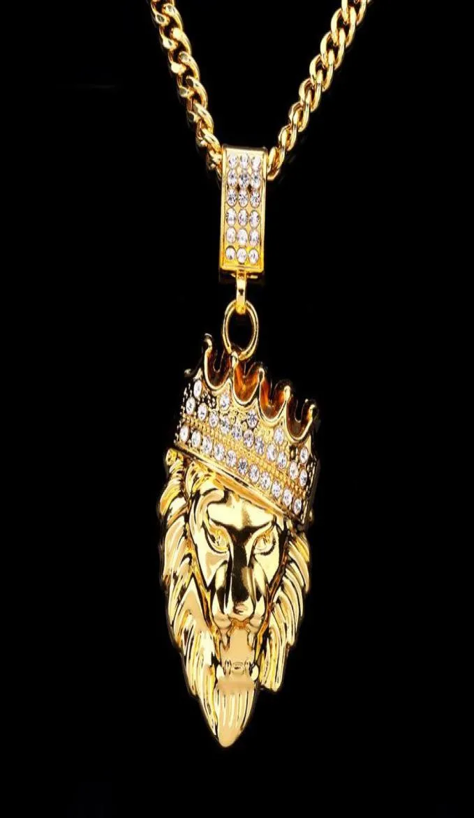 Hommes Hip Hop Bijoux2018 Nouveau Glacé Or Mode Bling Tête De Lion Pendentif Hommes Collier Or Rempli Pour Hommes Femmes Cadeau Whole3733204