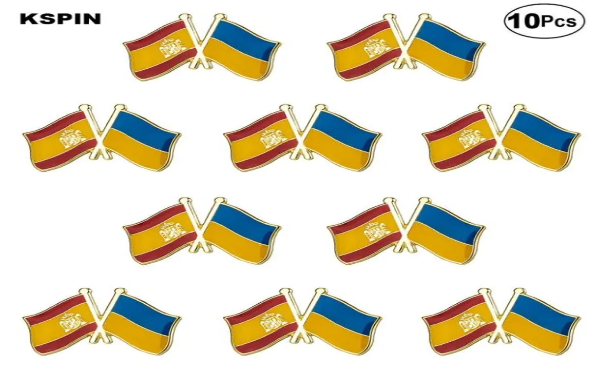 Spain and Ukraine Friendship Brooches Lapel Pin Flag badge Brooch Pins Badges 10Pcs a Lot9622568