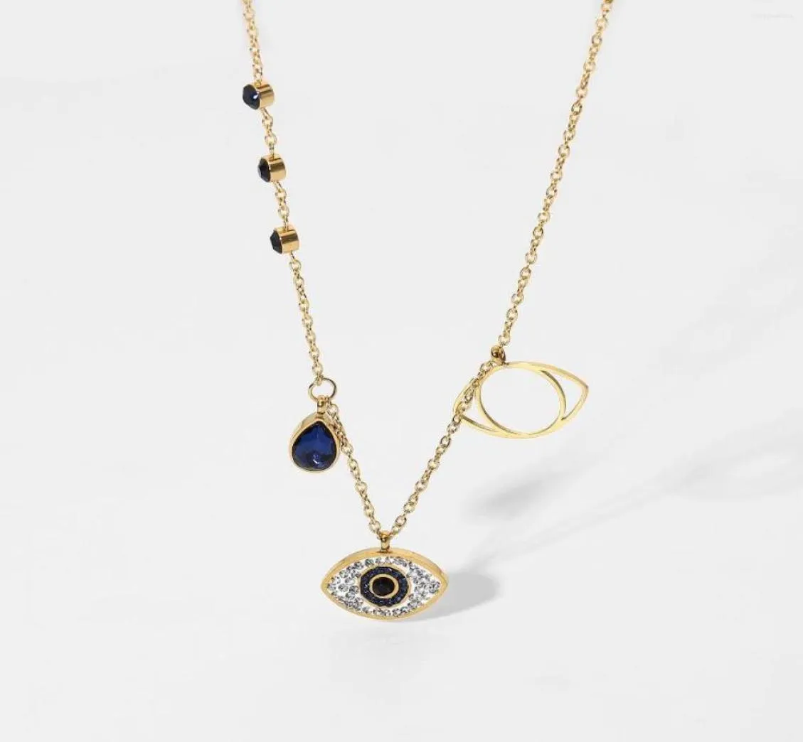 Pendant Necklaces 18K Gold Plated Stainless Steel Necklace For Women Blue Tears Zircon Eye Chokers Party Gifts7600009