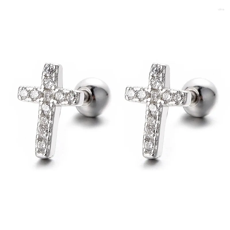 Orecchini per borchie 925 Sterling Silver Cross Filo in filo femminile zircone Piercing Gioielli Gioielli Gioielli Regi di compleanno