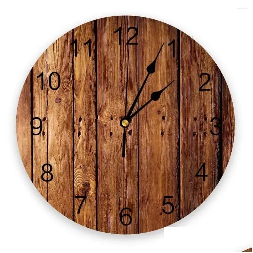 Wandklokken Bruine Planken Retro Houtnerf Klok Voor Huisdecoratie Woonkamer Kwarts Naald Hangend Horloge Moderne Keuken Drop Deli Dhlpc