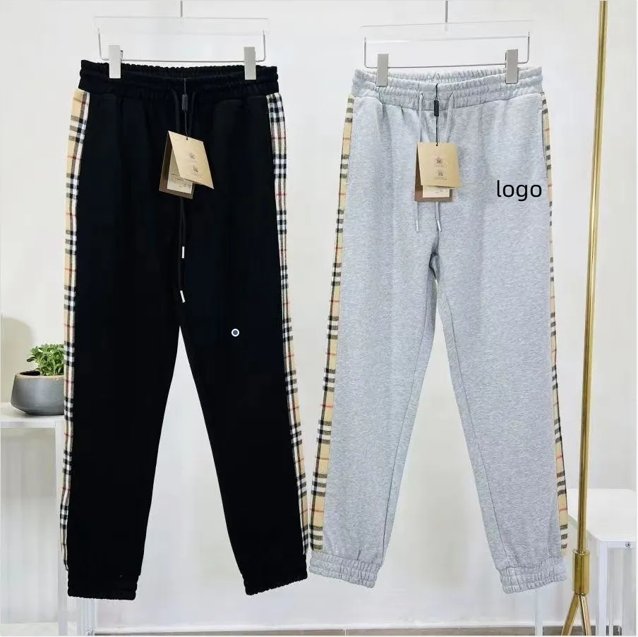 2024 spring and autumn New trend luxury plaid England sports loose sweatpants men and women with the same casual patchwork lattice Embroidery logo