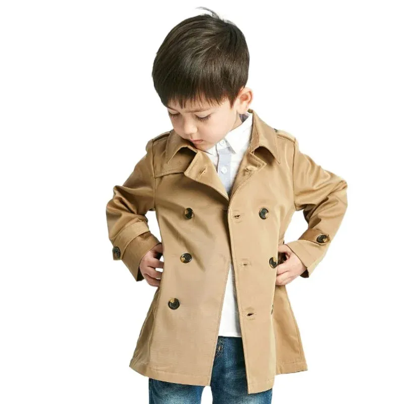 Toddler Boy Double Breasted Lapel Collar Solid Color Overcoat