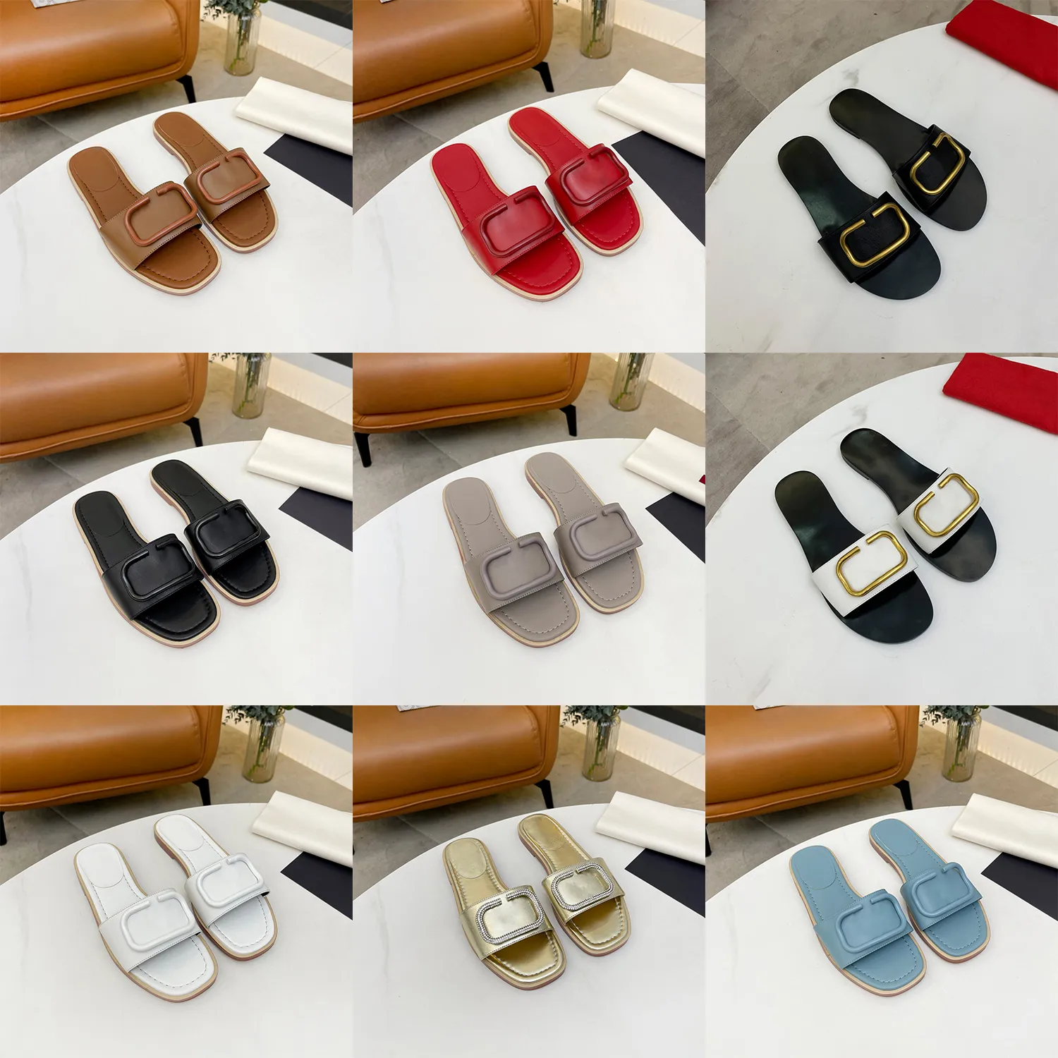 أزياء مصممة فاخرة مصممة صندل Slippers Summer Flats Leather Leather Printed Bruile Bancy مع صندوق