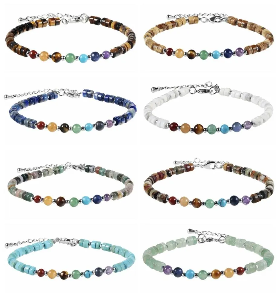 Moda ajustável artesanal prata corrente pulseira bohemia multicolorido cristal 7 chakra grânulo pulseira para women2564110