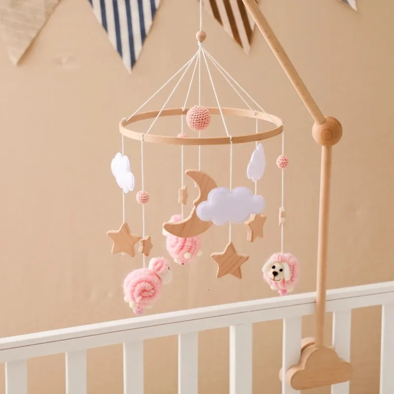 Baby Houten Ster Maan Bedbel Rammelaars Speelgoed geboren Zacht Vilt Wolk Schapen Wieg Mobiles Hangende Bedbel Speelgoed Babyjongen Meisjes Speelgoed 231225