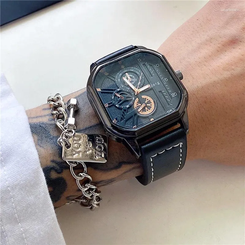 Zegarek Uthai H79 Student Square Trend Sport Watch Fashion Casual Stop Waterproof Cool Black Technology Belt Men kwarcowe zegarki