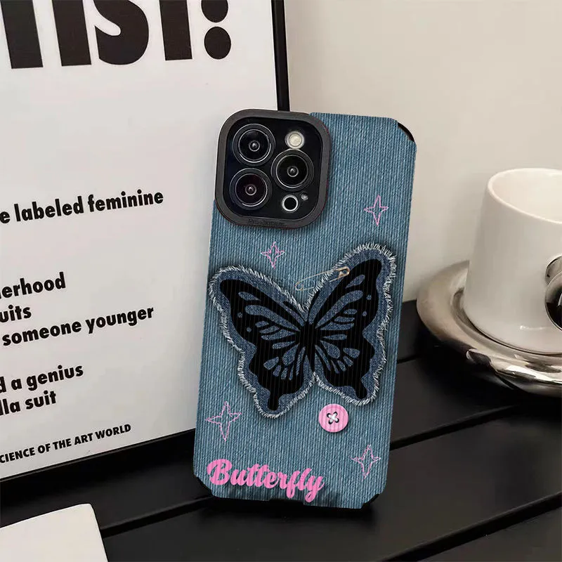 Cowboy Butterfly Pattern Creative Phone Case For iPhone 15 14 13 11 12 Pro Max 7 8 Plus X XS Max XR Shockproof Soft Back Cover Accessories 100pcs