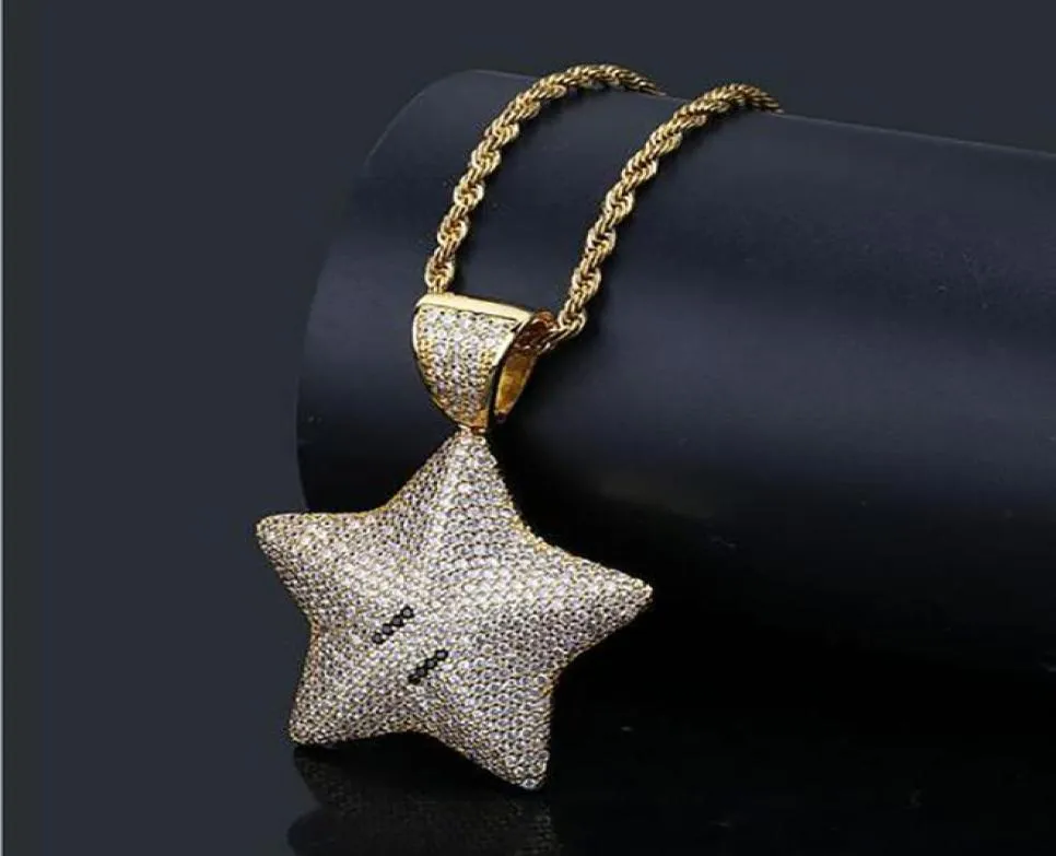 Mężczyźni Women Super Star Bling Bling Wiselant Micro Pave Zakiete z Cuubic Zirkonia Wisiant Naszyjnik Hip Hip Biżuter