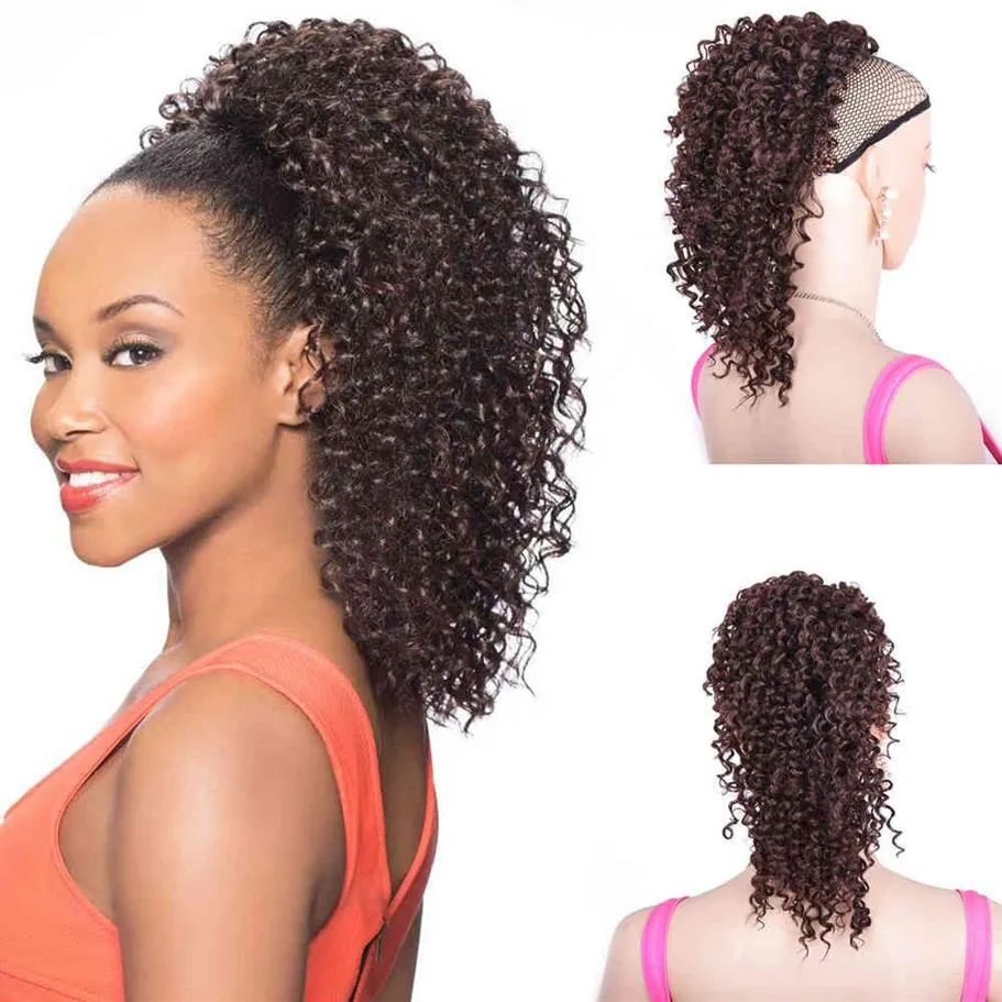 10 pulgadas cortas de cola de cordón de cordón de lápiz lápida Afro Kinky Curly Caply Synthetic Clip en cola de pony Extensión de cabello afroamericano301L