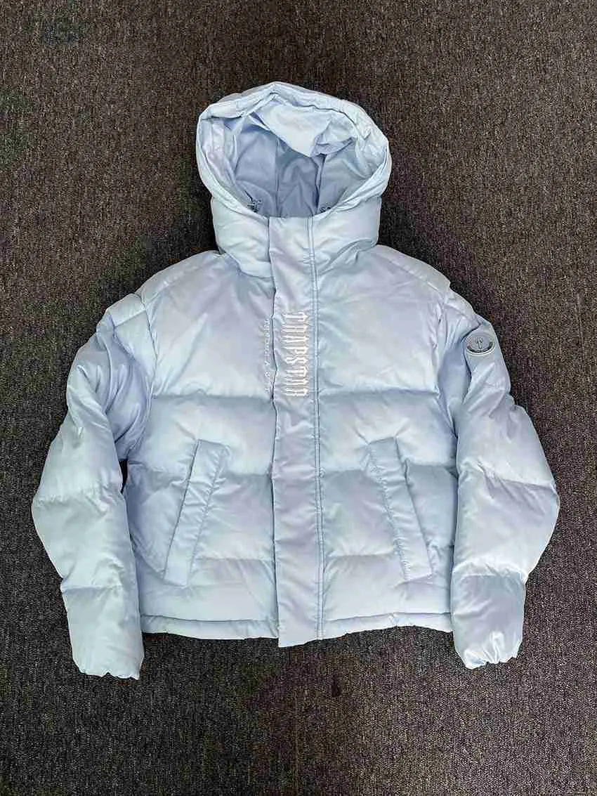 Trapstar London Dekodowany z kapturem puffer 2.0 Ice Blue Jacket Hafting Literta z kapturem zimowy płaszcz Emik