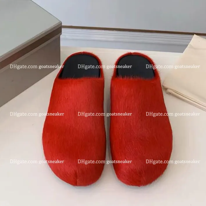 Orange langes Haar Fussbett Sabot Hochwertige Rosshaar-Hausschuhe Designer-Slides Damen-Slide schwarz grün Designer-Klassiker Halb-Slipper-Slides Wollschuhe 35-45