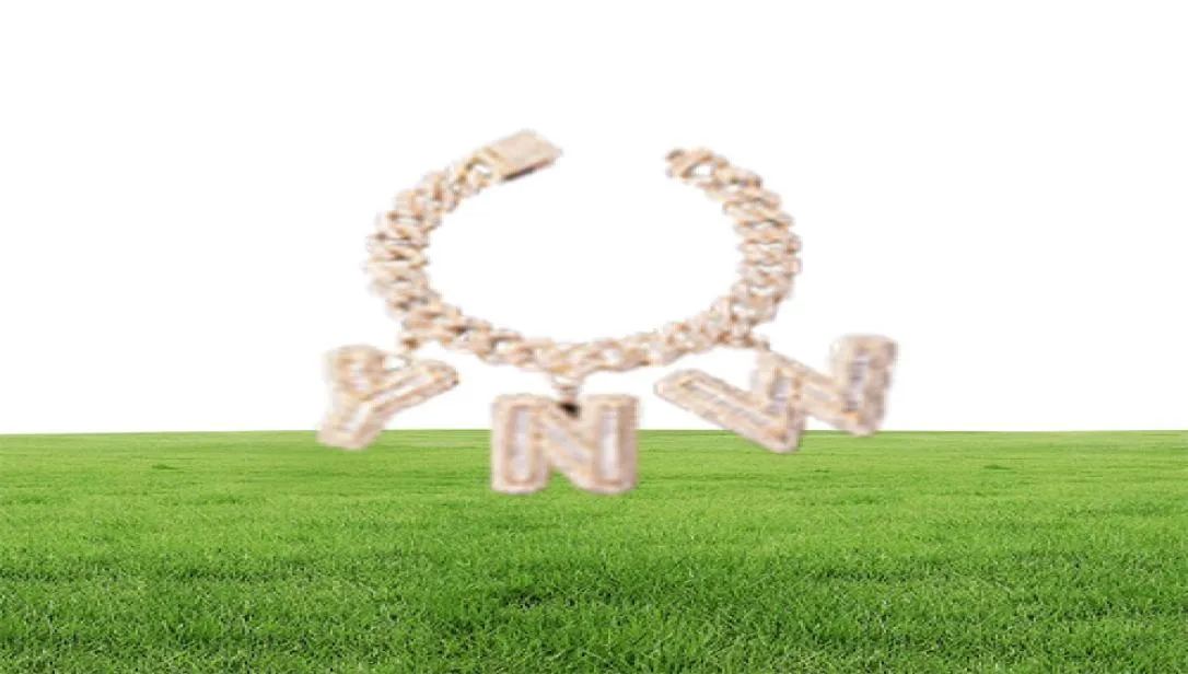 Nom personnalisé Baguette lettres avec 10MM chaîne cubaine Bracelet Men039s Zircon Hip Hop Rock bijoux lettre remplaçable 2009289547114