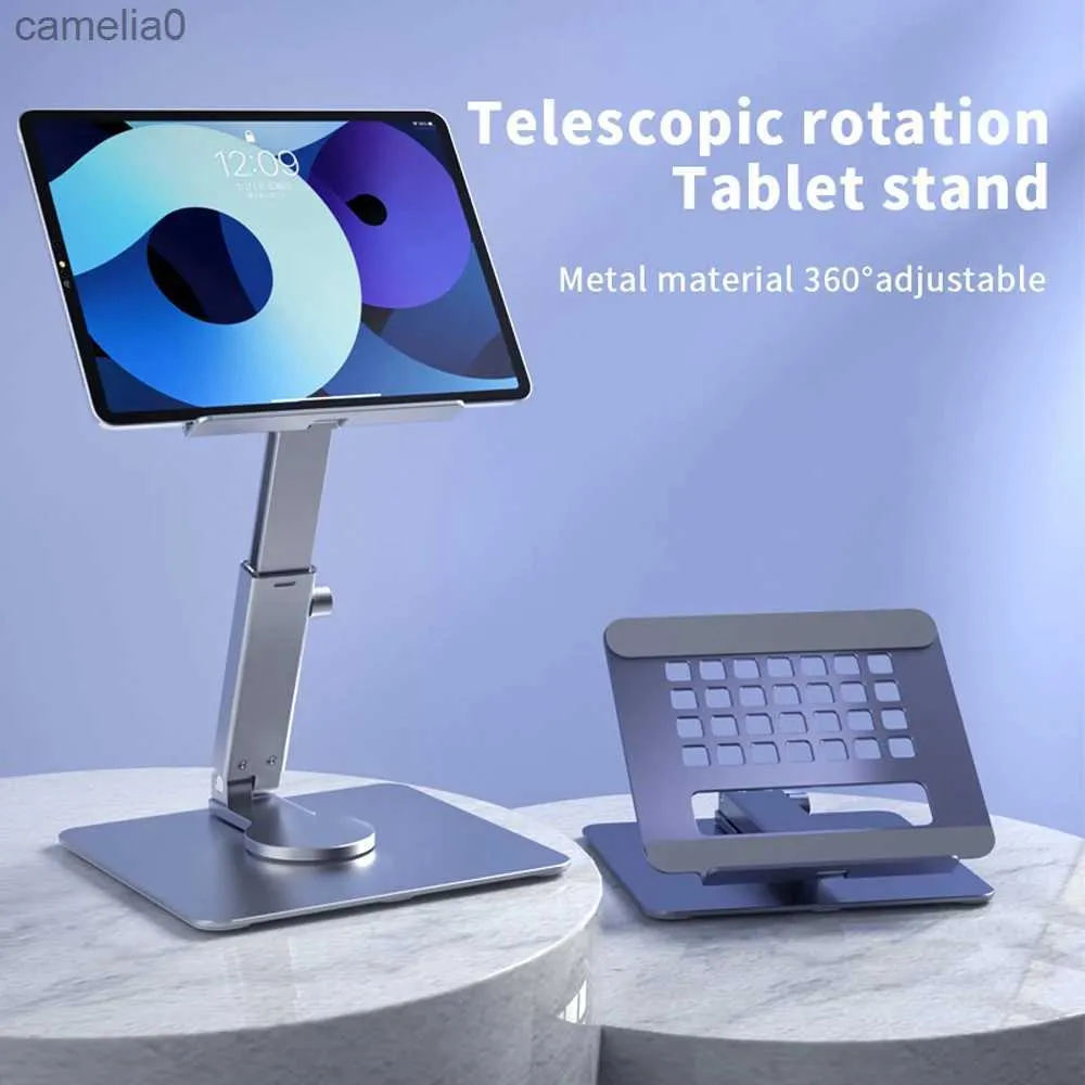 Tablet PC Stands Tablet Stand Desk Adjustable Foldable Aluminum Holder 360 Rotating for iPad Pro Air Mini Samsung Huawei Tablet MountL231226