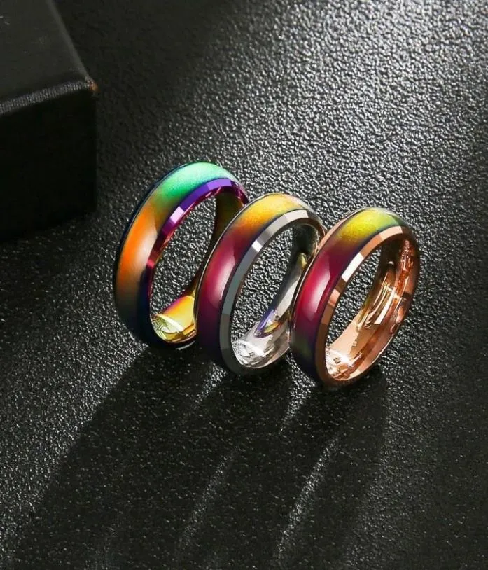 Color Changing Ring 6mm Stainless Steel Temperature Sensative Wedding Band Mood Rings Fashion Trend Classic9010072