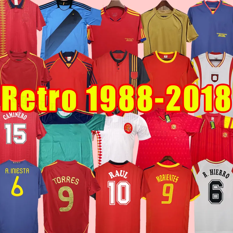 Maglie di calcio retrò classiche di Spagna Fabregas Xavi Luis Ensrique Alonso Iniesta Pi Torres Football Shirts 98 99 1994 1996 2002 2008 2010 2010 18 1992 1994 1988