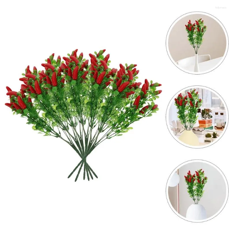 Dekorativa blommor 6 PC: er konstgjorda pepparvasfyllningsdekor vaser hem falska chili grenar stjälkar grönsaker