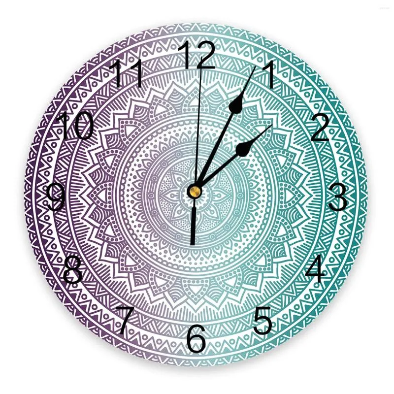 Zegary ścienne Purodowe turkusowe mandala geometryczne gradient zegar nowoczesny design wiszący zegarek do dekoracji domowej sztuki salonu