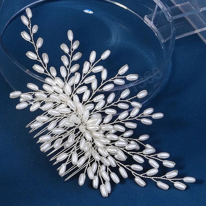 Wedding Accessories Leaf Hair Comb Pin Clip Silver Color Hairpins For Brides Women Zircon Zirconia Head Pieces Bridal Jewelry