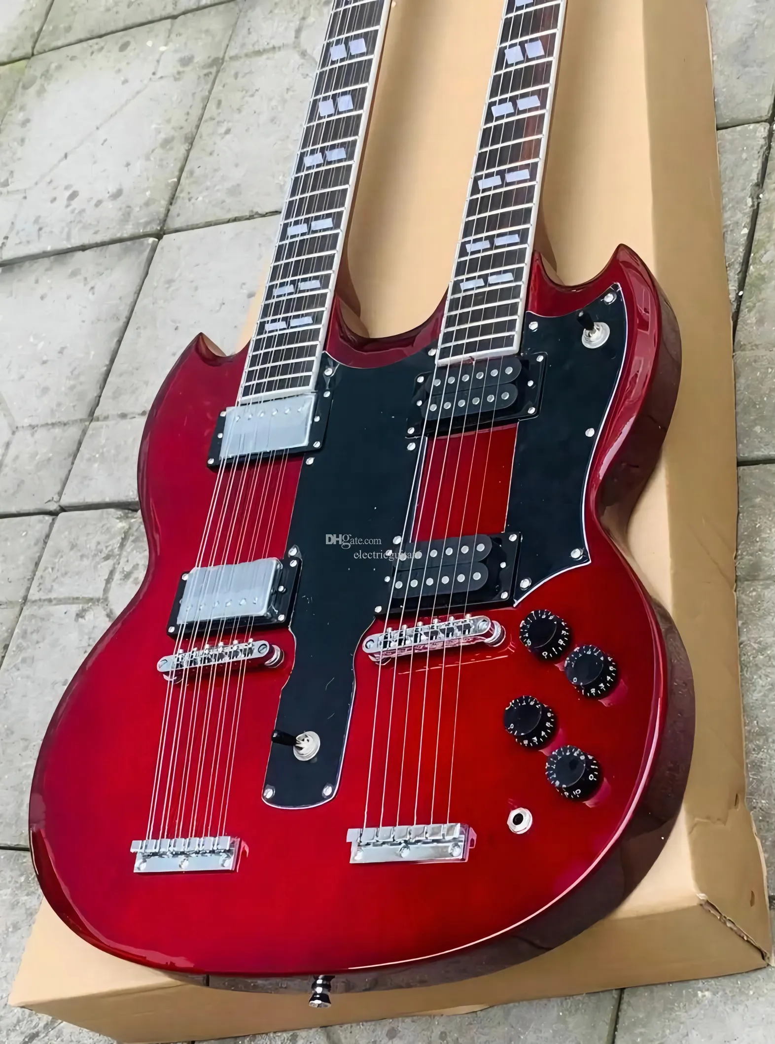 Custom Dark Red JimmyPage 6+12 Strings GSG Electric Guitar Double Neck Guitar JP EDS1275