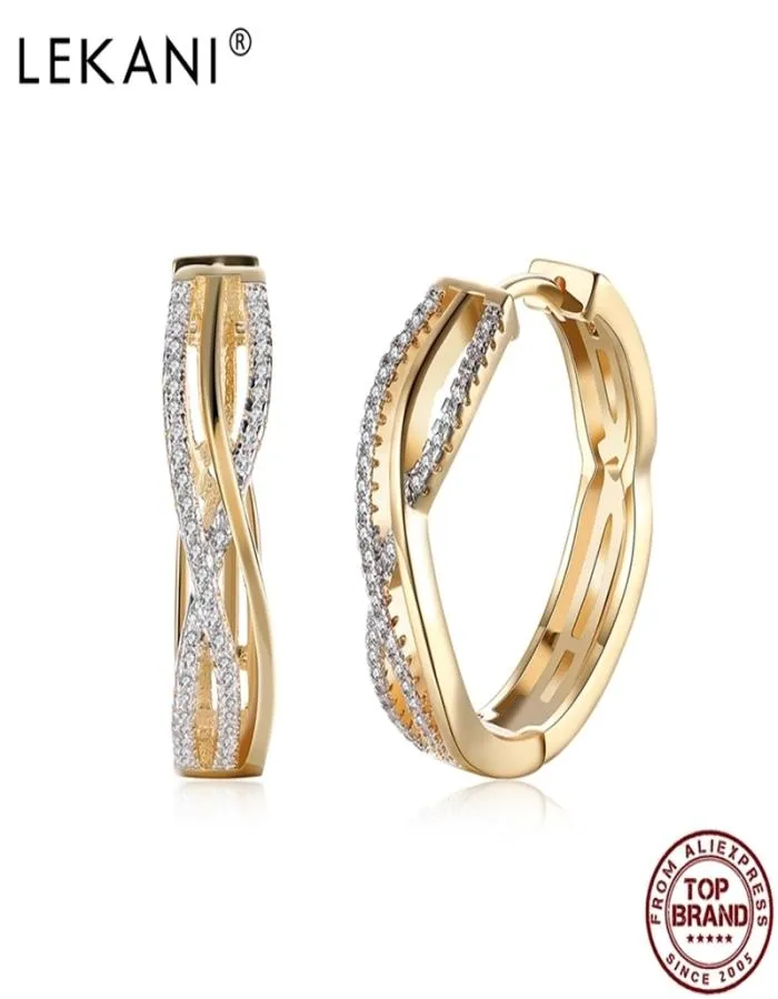 LEKANI круглые полые линии формы серьги-кольца для женщин шампанское золотые серьги юбилей белый цирконий модные украшения 2108127368