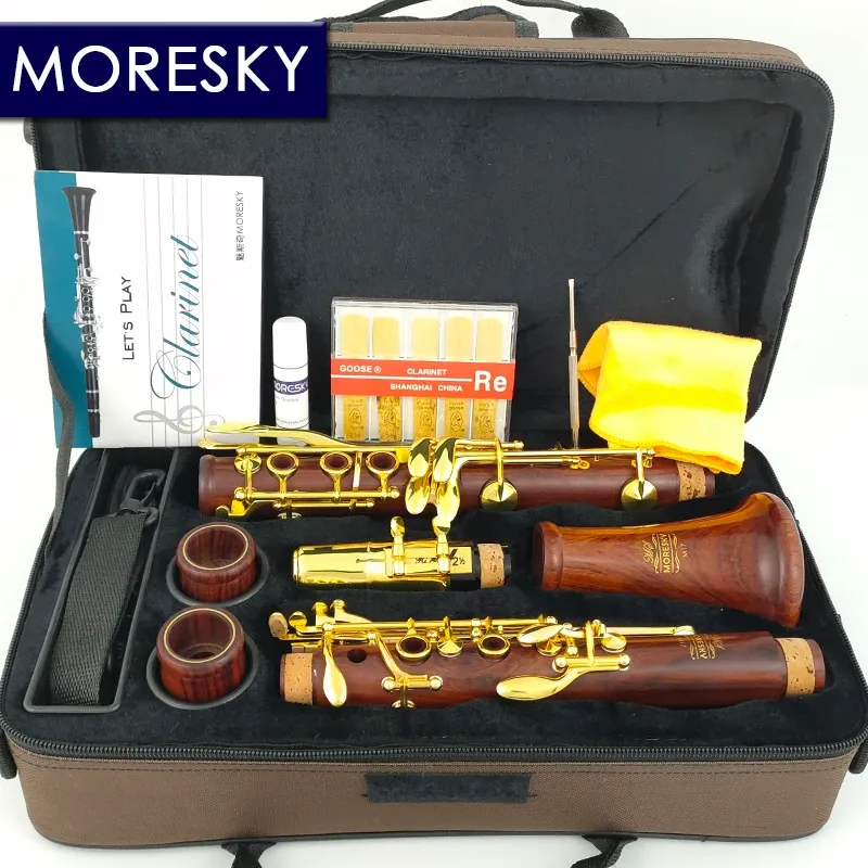 Moresky Red Wood Professional Clarinet Rosewood BB Połączone złoto klawisze Mopane Sib Klarnet