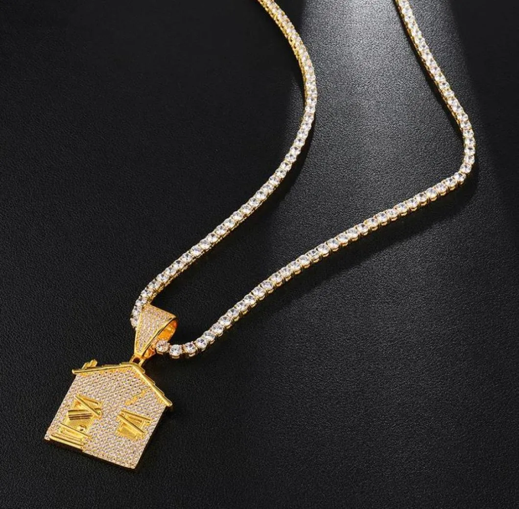 Correntes Bling The Bando Trap House Pingente para Homens Mulheres Cubic Zirconia Colar Corrente Material de Cobre Hip Hop JewelryChains9006916