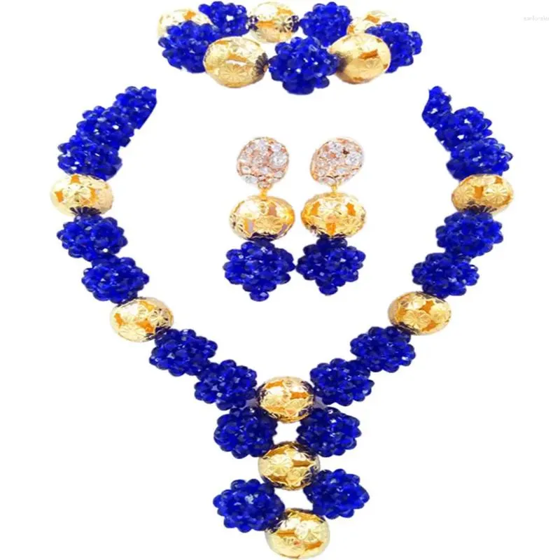 Boucles d'oreilles de collier Swell Royal Blue Crystal perles bijoux africain 1SJQ-06