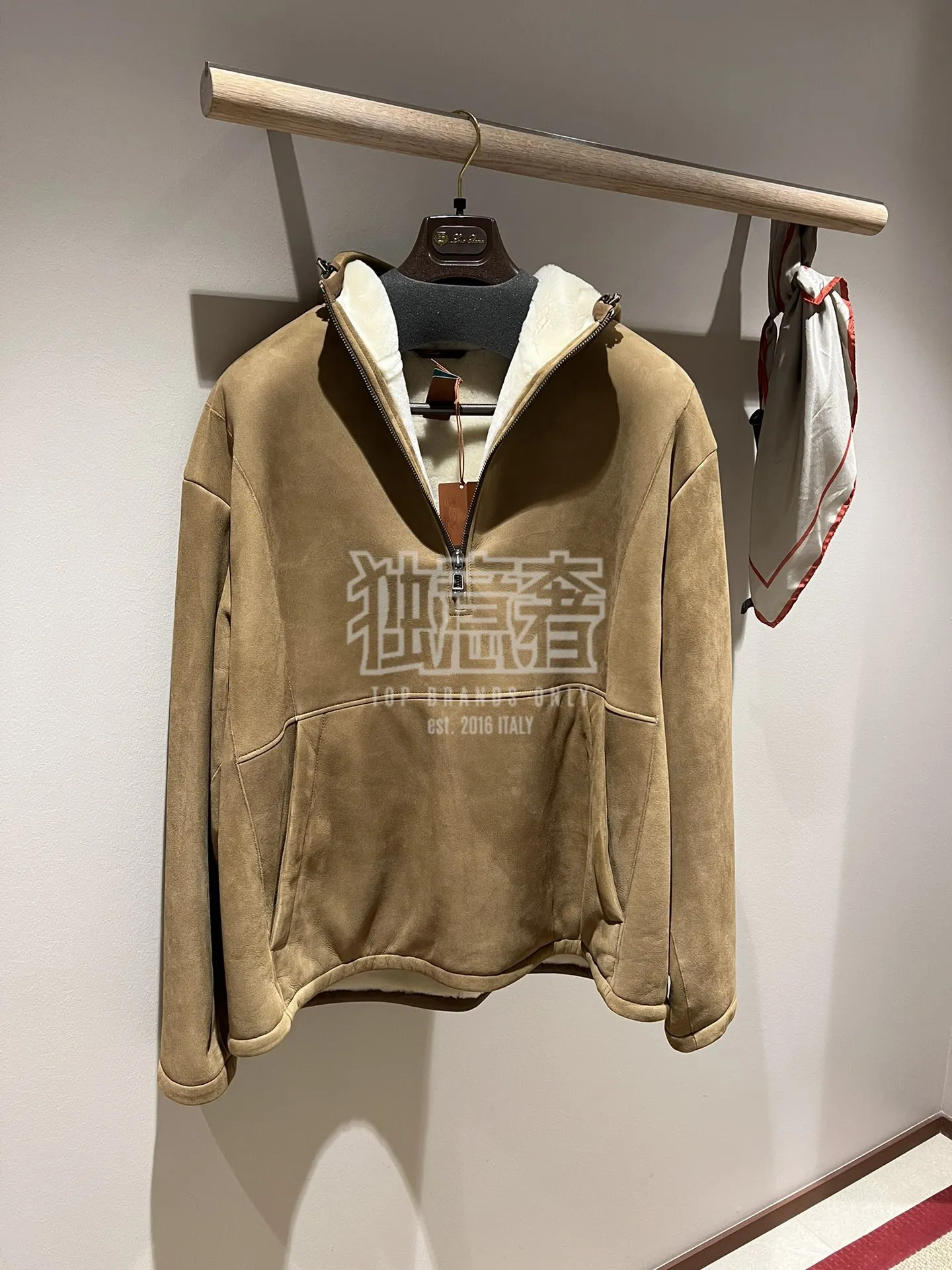 Maglione con cappuccio Loro * Piana Winter da uomo con cerniera cammello