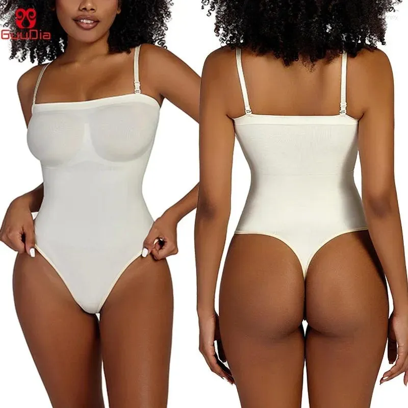 Damen Shapers GUUDIA String Tanga Nahtloser Bodysuit Shaper Compress Shapewear Jumpsuit Einfarbiges Oberteil Abnehmbare Träger Tragen Sie Bauchkontrolle