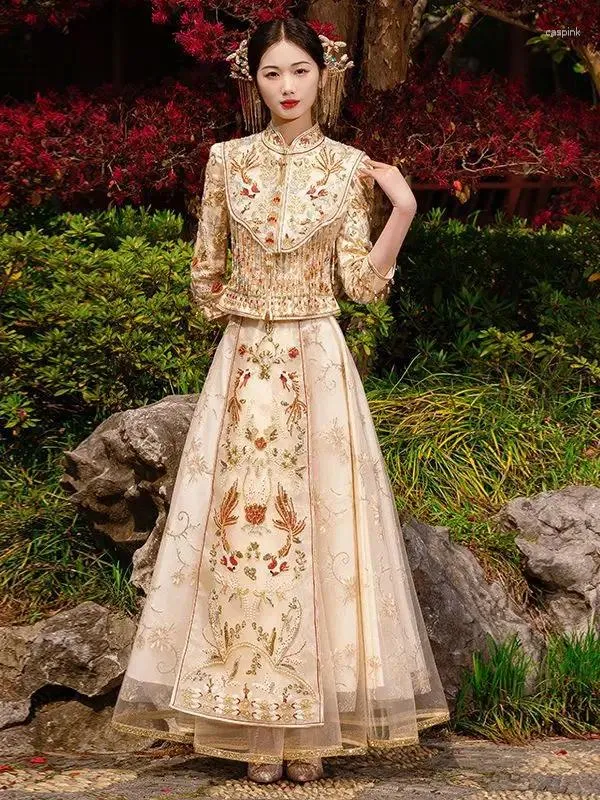 Ethnic Clothing Champagne Embroidery Cheongsam Chinese Couple