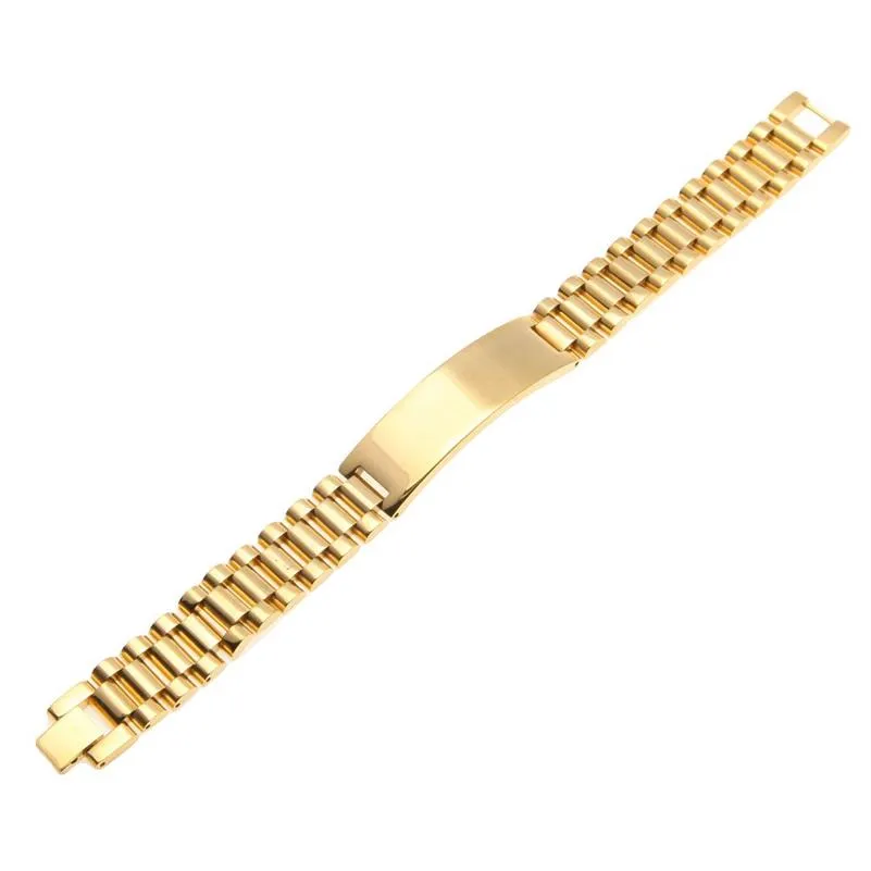 Mens Stainless Steel Hip hop Style Link Bracelets Gold Silver Watch Band Bracelet Fashion Punk Jewelry 15mm 21mm216M