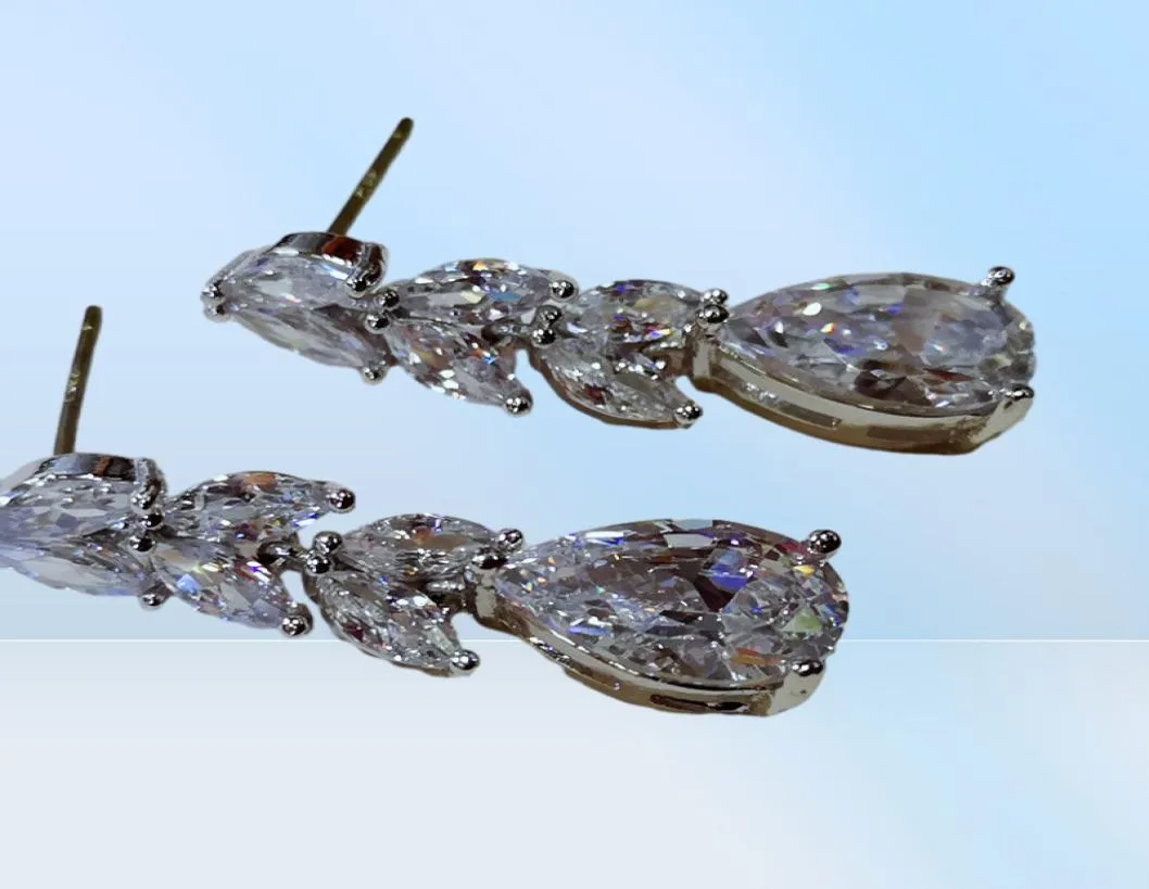 Fashion Female Diamond Leaf Drop Earrings 925 Sterling Silver White Diamond Earrings Boho Wedding Jewelry Long Dangle Earrings4475079