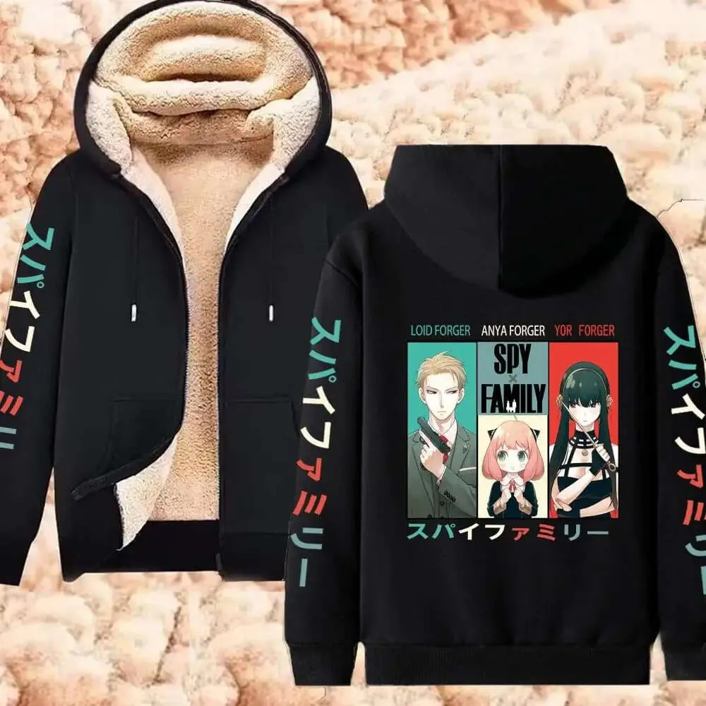 Winter Spy X Family Sweatshirt Jacket Warm Lambwool Hoodies Thicken Anime Hoodie Thick Zipper Jackets Women's Hood Sweatshirts