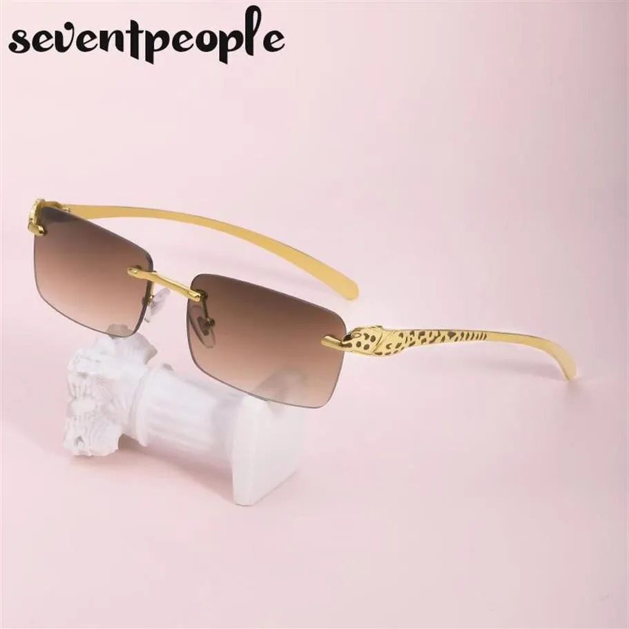 Occhiali da sole rettangolo senza bordo Donne Strama Square Square senza cornice per uomini Templi di leopardo unici Eyewear275o