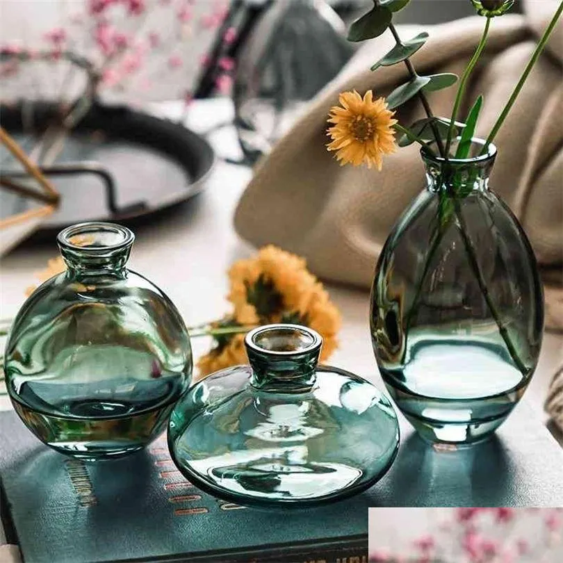 Vasen 3 stücke Klassische Kreative Mini Vase Top Qualität Glas Transparent Home Deco Wohnzimmer Reagenz Flaschen Blume Großhandel 210409 DR Dhw2C